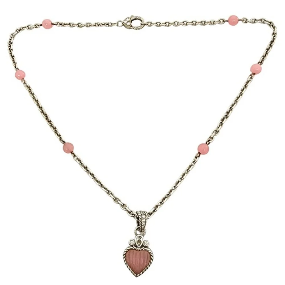 Beautiful Authentic Judith Ripka Pink Jadite 💗 & Beads Sterling Silver Necklace - Picture 7 of 11